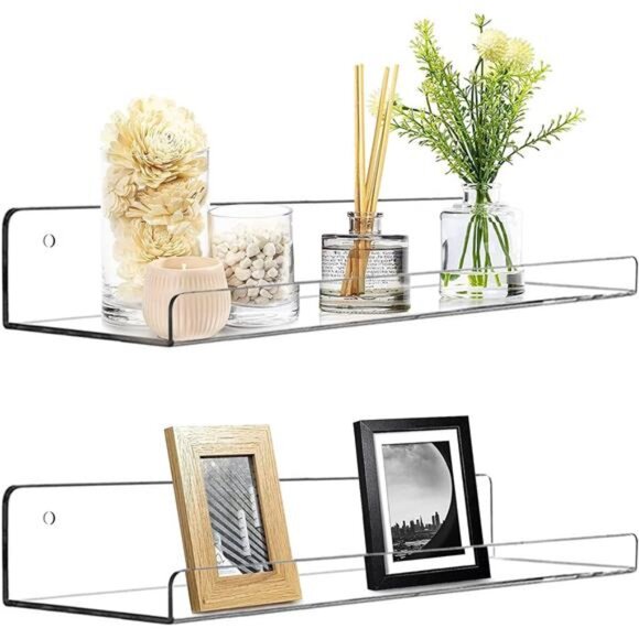 Acrylic Floating Wall Ledge Shelf,Clear Bathroom Storage Shelves Display,Acrylic - Picture 6 of 8